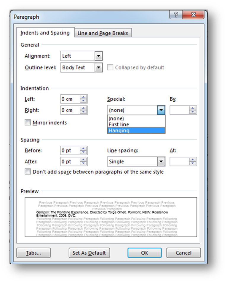 ms word list indents